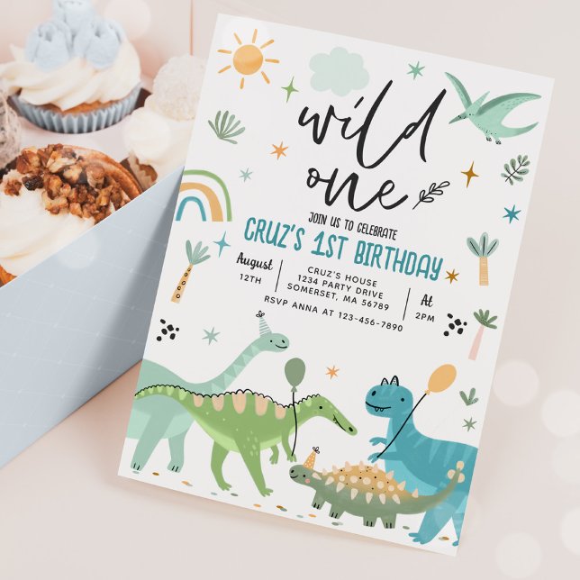 Invitación Dinosaur Wild One 1st T-Rex Birthday Party (Subido por el creador)