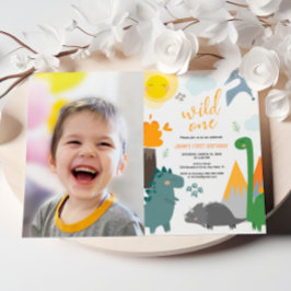 Invitación Dinosaur Wild One First Birthday Photo Fiesta