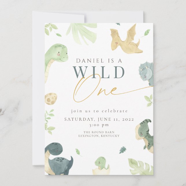 Invitación Dinosaur Wild Primera fiesta de cumpleaños (Anverso)