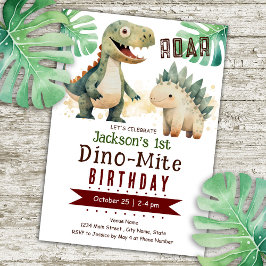 Invitación Dinosaurio 1er cumpleaños acuarela