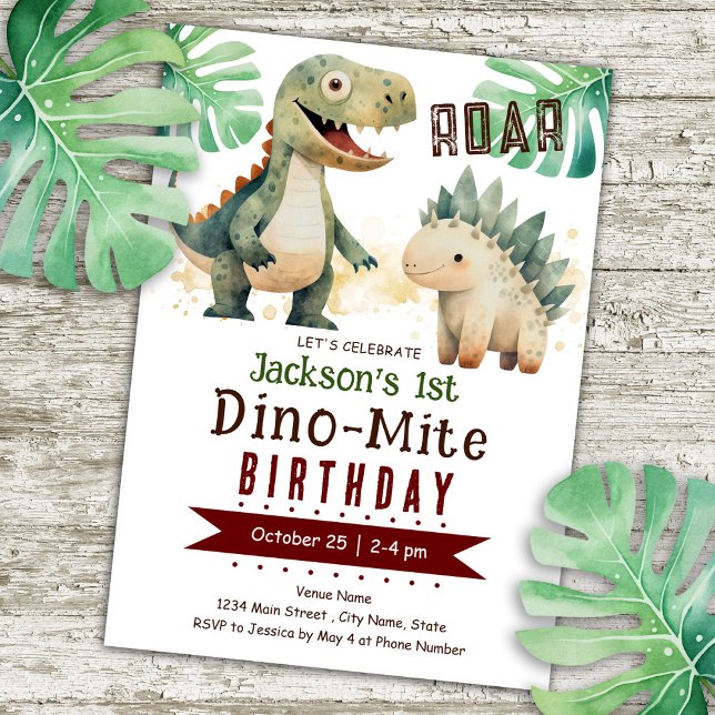 Invitación Dinosaurio 1er cumpleaños acuarela (Subido por el creador)
