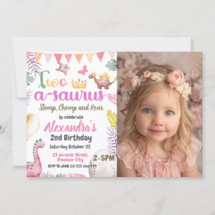 Invitación Dinosaurio 2.ª foto del cumpleaños 2-A-Saurus Chic