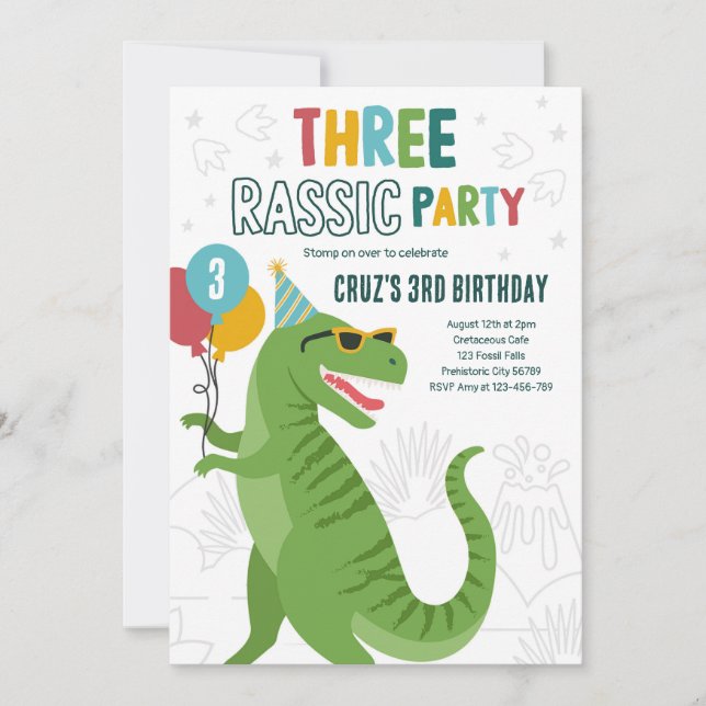 Invitación Dinosaurio 3.ª Fiesta de cumpleaños T-Rex 3 cumple (Anverso)