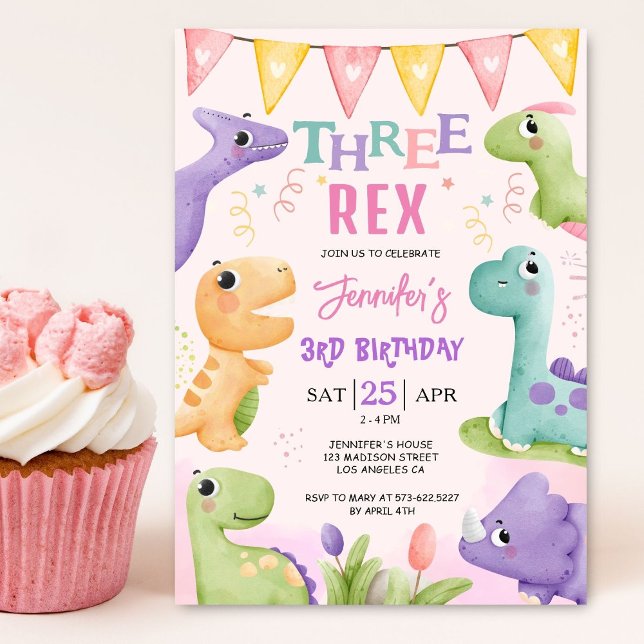Invitación Dinosaurio 3.ᵉʳ Chica de cumpleaños 3 cumpleaños r (Subido por el creador)