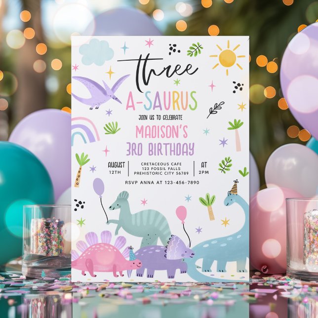 Invitación Dinosaurio 3-A-Saurs 3-Fiesta de cumpleaños (Subido por el creador)