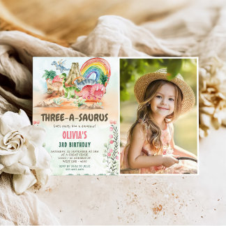 Invitación Dinosaurio 3-A-Saurus 3.ᵉʳ Fiesta de cumpleaños
