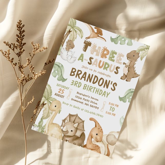 Invitación Dinosaurio 3-A-Saurus 3 Fiesta de cumpleaños (Subido por el creador)