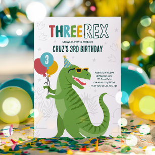 Invitación Dinosaurio 3 Rex 3 Fiesta de cumpleaños T-Rex
