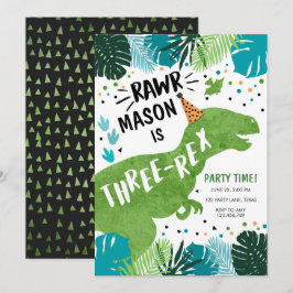 Invitación Dinosaurio 3-Rex T-Rex RAWR 3 Tercer Cumpleaños I