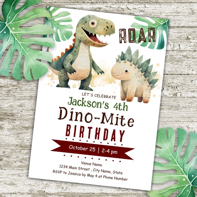 Invitación Dinosaurio 4º Nacimiento Niño Acuarela (Subido por el creador)
