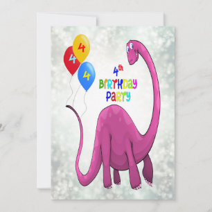 Invitación Dinosaurio 4.º Fiesta de cumpleaños