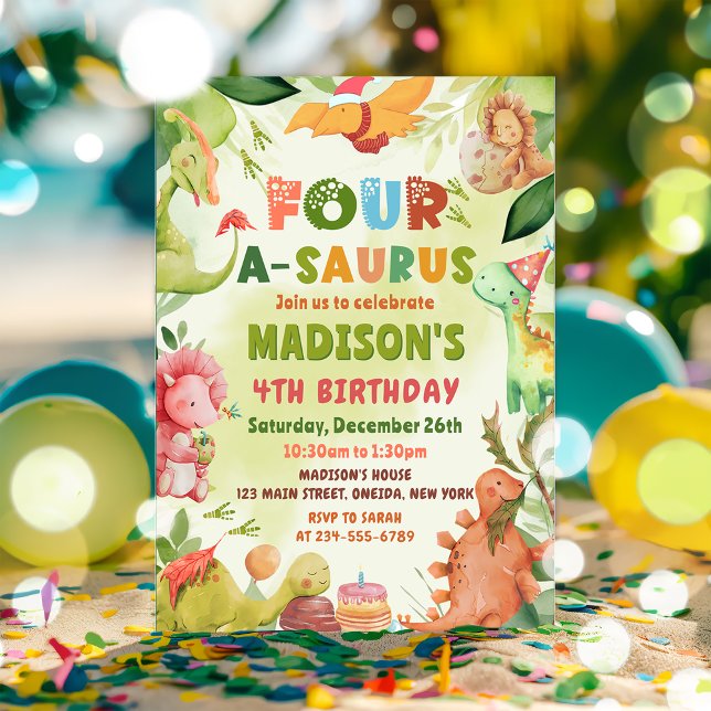 Invitación Dinosaurio 4-A-Saurus Greenery 4 Fiesta de cumplea (Subido por el creador)