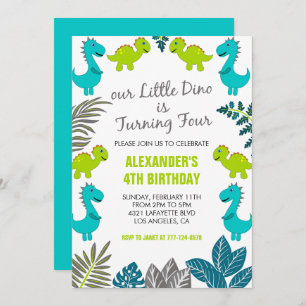 Invitación Dinosaurio 4 cumpleaños jungla dino verde t rex