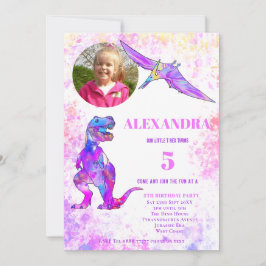 Invitación Dinosaurio 5º cumpleaños T Rex Foto Rosa