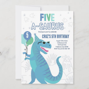 Invitación Dinosaurio 5 A-Saurus 5ª fiesta de cumpleaños T-Re