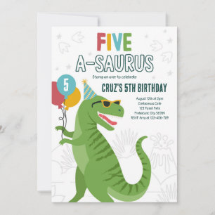 Invitación Dinosaurio 5 A-Saurus 5ª fiesta de cumpleaños T-Re