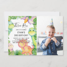 Dinosaurio acuarela 3 Rex 3 foto de cumpleaños