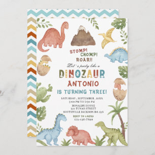 Invitación Dinosaurio acuarela de estómago chomp parte de cum