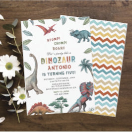 Invitación Dinosaurio acuarela de estómago chomp parte de cum