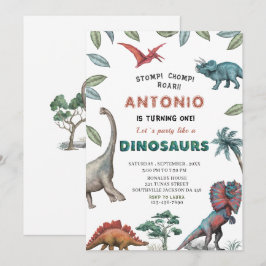 Invitación Dinosaurio acuarela de estómago chomp parte de cum
