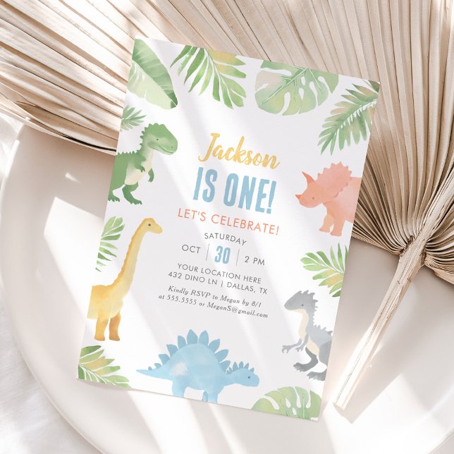 Invitación Dinosaurio acuarela Primer cumpleaños (Subido por el creador)