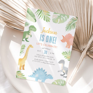 Invitación Dinosaurio acuarela Primer cumpleaños