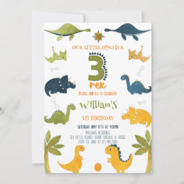 Invitación Dinosaurio acuarela Tres Rex Tercer Cumpleaños