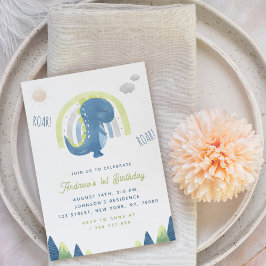 Invitación Dinosaurio acuático y azul arcoiris primer cumplea