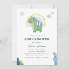 Invitación Dinosaurio acuático y Baby Shower verde arcoiris
