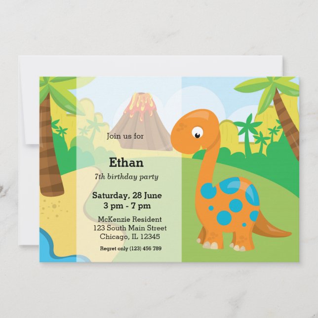 Invitación Dinosaurio adorable (Anverso)