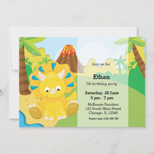 Invitación Dinosaurio adorable (Anverso)