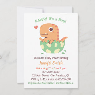 Invitación Dinosaurio Adorable En Huevo Rawr Es Un Niño Fiest