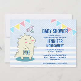 Invitación Dinosaurio amarillo lindo con Baby Shower de Happy