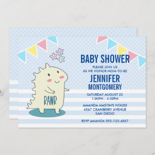 Invitación Dinosaurio amarillo lindo con Baby Shower de Happy