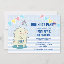 Invitación Dinosaurio amarillo lindo con estrellas felices cu