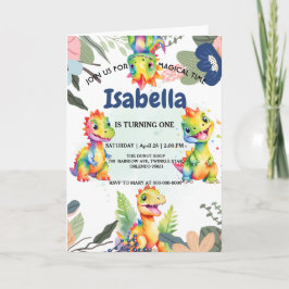 Invitación Dinosaurio arcoiris floral lindo Fiesta de cumplea