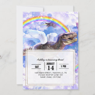 Invitación Dinosaurio arcoiris unicornio