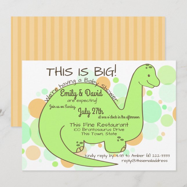 Invitación Dinosaurio Baby Shower Brontosauro (Anverso / Reverso)