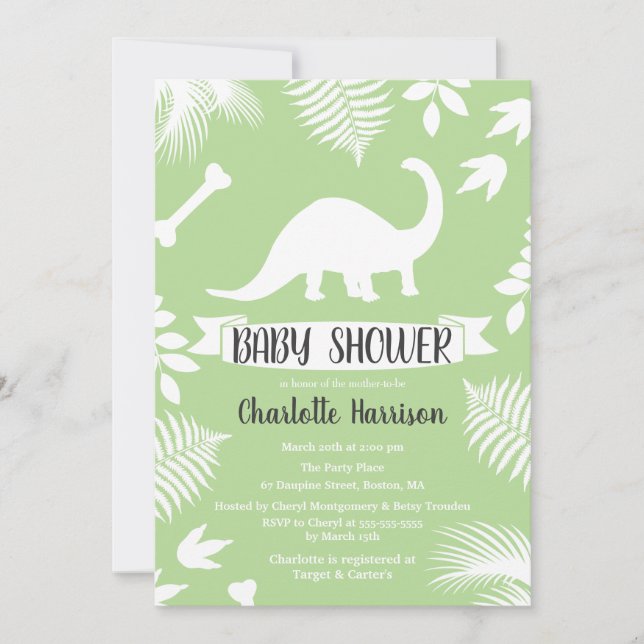 Invitación Dinosaurio Baby Shower del Brontosaurus (Anverso)