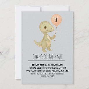 Invitación Dinosaurio bebé lindo con cumpleaños en globo
