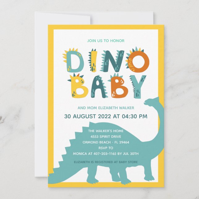 Invitación Dinosaurio: bebé recién nacido ducha  (Anverso)