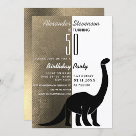 Invitación Dinosaurio blanco y negro de oro Fiesta de cumplea