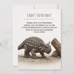 Invitación Dinosaurio blindado realista cerca del cumpleaños 