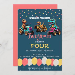 Invitación Dinosaurio camión globo de camión Escuela Cumpleañ