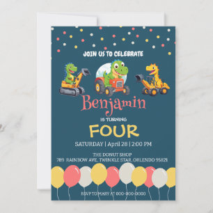 Invitación Dinosaurio camión globo de camión Escuela Cumpleañ