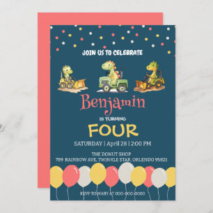 Invitación Dinosaurio camión globo de camión Escuela Cumpleañ