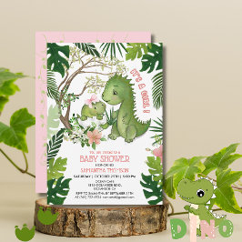 Invitación Dinosaurio Chica de Bow rosa caprichoso Baby Showe