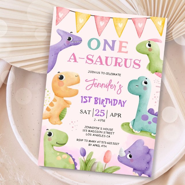 Invitación Dinosaurio Chica de primer cumpleaños Fiesta A-Sau (Subido por el creador)