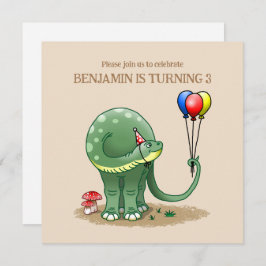 Invitación Dinosaurio con globos Cumpleaños
