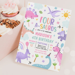 Invitación Dinosaurio Cuatro-A-Saurus cuarto Fiesta de cumple
